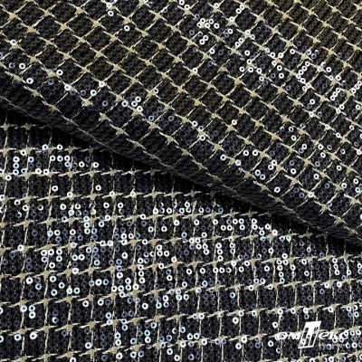 Ткань костюмная с пайетками, 100%полиэстр, 460+/-10 гр/м2, 150см #309 - цв. чёрный - купить в Миассе. Цена 1 203.93 руб.