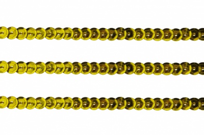 Пайетки "ОмТекс" на нитях, SILVER-BASE, 6 мм С / упак.73+/-1м, цв. А-1 - т.золото - купить в Миассе. Цена: 468.37 руб.