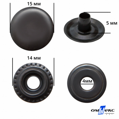 Кнопка металлическая кольцевая, 15 мм (уп. 720+/-20 шт), цвет оксид - купить в Миассе. Цена: 1 286.95 руб.