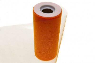 Фатин в шпульках 16-127, 10 гр/м2, шир. 15 см (в нам. 25+/-1 м), цвет оранжевый - купить в Миассе. Цена: 100.69 руб.